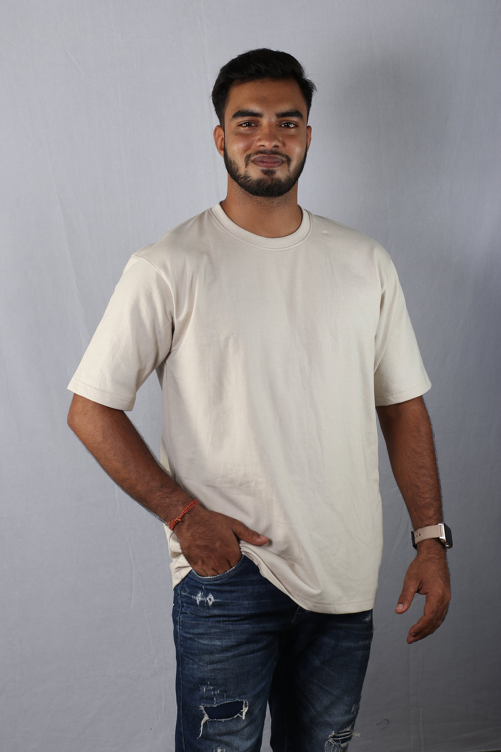 Oversized Plain T-Shirt Beige